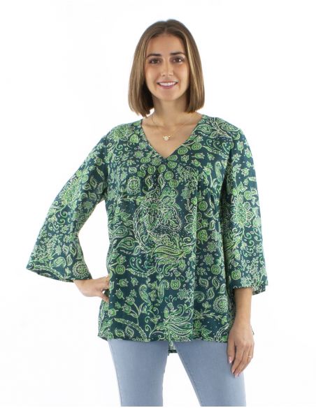 Blusa velo algodon arrugada mangas 3/4 estampado Herma
