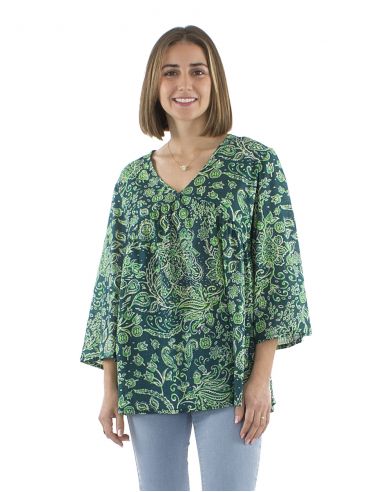 Blusa velo algodon arrugada mangas 3/4 estampado Herma