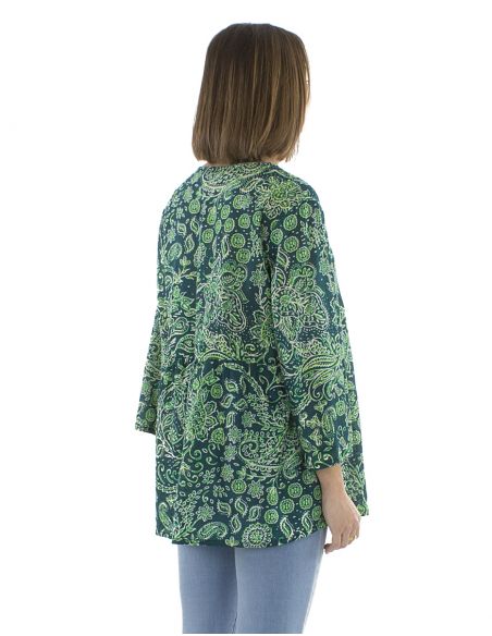 Blusa velo algodon arrugada mangas 3/4 estampado Herma