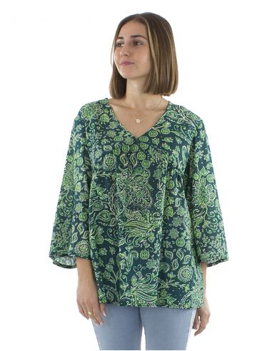 Blusa velo algodon arrugada mangas 3/4 estampado Herma