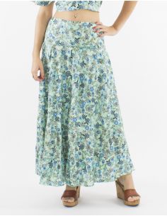 Falda larga poliester con volantes sari estampado surat