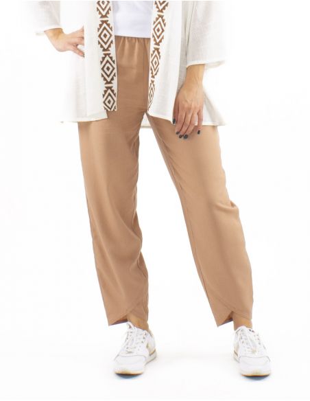 Pantalon 54% lino 46% viscosa 2 bolsillos cintura elastica