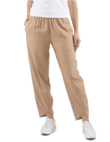 Pantalon 54% lino 46% viscosa 2 bolsillos cintura elastica