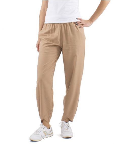 Pantalon 54% lino 46% viscosa 2 bolsillos cintura elastica
