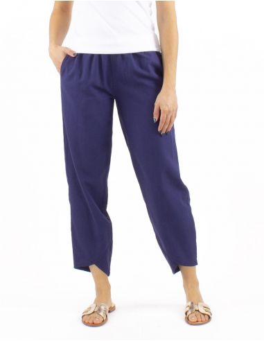 Pantalon 54% lino 46% viscosa 2 bolsillos cintura elastica