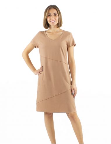 Vestido 54% lino46% viscosa cuello v mangas cortas