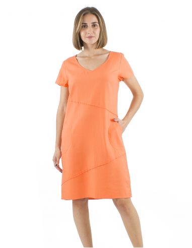 Vestido 54% lino46% viscosa cuello v mangas cortas