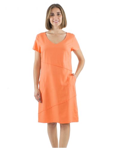 Vestido 54% lino46% viscosa cuello v mangas cortas
