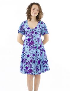 Vestido poliester mangas cortas estampado aster dorado