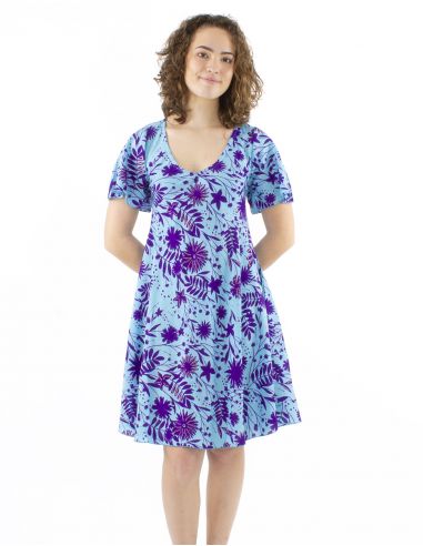 Vestido poliester mangas cortas estampado aster dorado