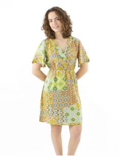 Vestido poliester mangas cortas estampado mosaico