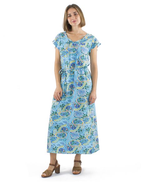 Vestido largo viscosa mangas cortas estampado estambul