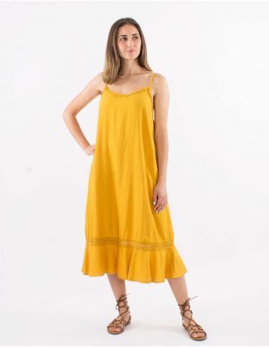 Vestido 54% lino 46% viscosa tirantescon cinta algodon bordada