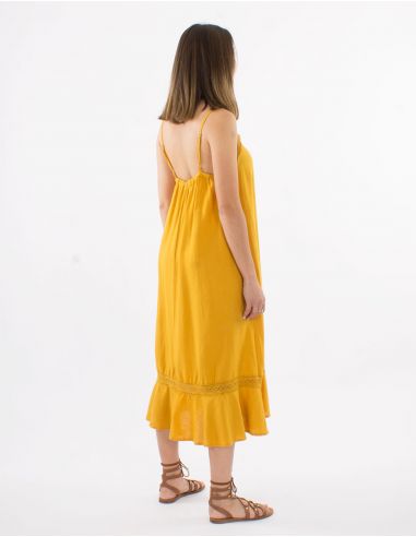 Vestido 54% lino 46% viscosa tirantescon cinta algodon bordada