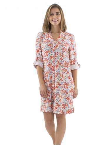 Vestido tunica viscosa manche 3/4 estampado Pretty