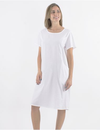 Vestido algodon liso mangas cortas bolsillos sw