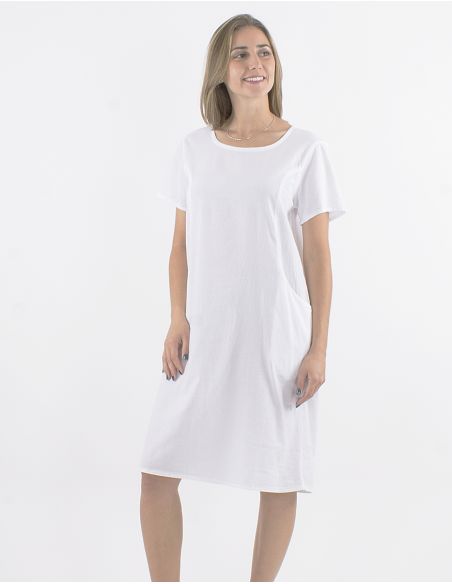 Vestido algodon liso mangas cortas bolsillos sw