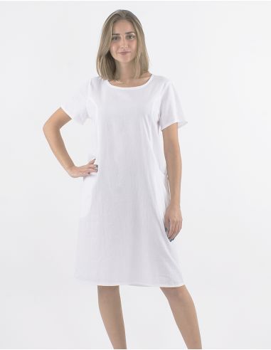 Vestido algodon liso mangas cortas bolsillos sw