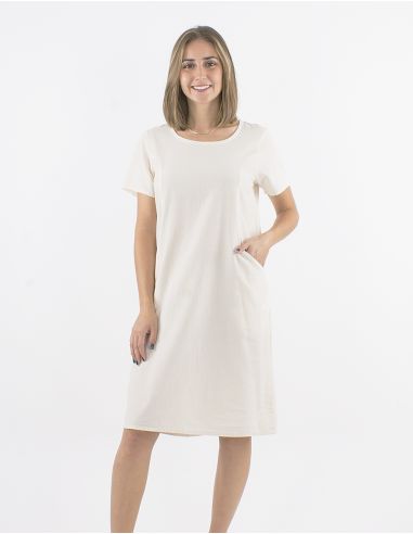 Vestido algodon liso mangas cortas bolsillos sw