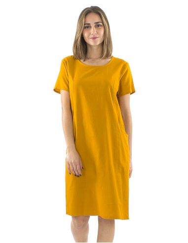 Vestido algodon liso mangas cortas bolsillos sw