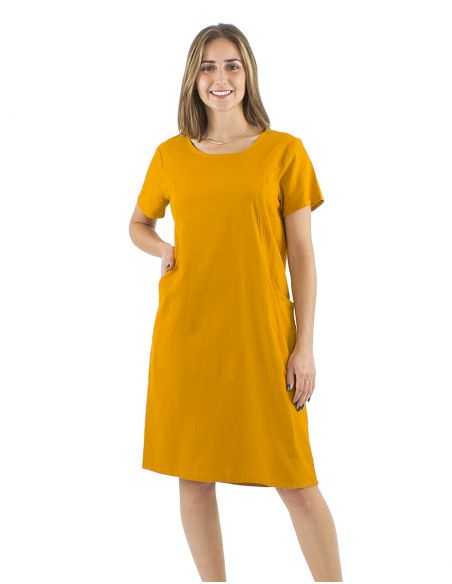 Vestido algodon liso mangas cortas bolsillos sw