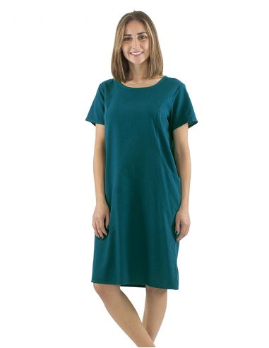 Vestido algodon liso mangas cortas bolsillos sw