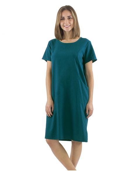 Vestido algodon liso mangas cortas bolsillos sw