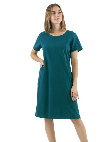 Vestido algodon liso mangas cortas bolsillos sw