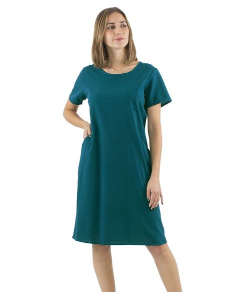 Vestido algodon liso mangas cortas bolsillos sw