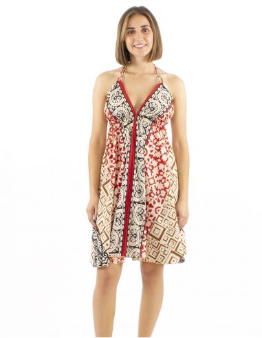Vestido mini algodon block bagru espalda desnuda