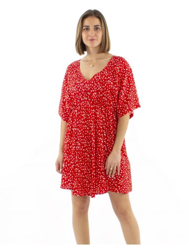 Vestido viscosa corto estampado Felino elastico talla mangas cortas