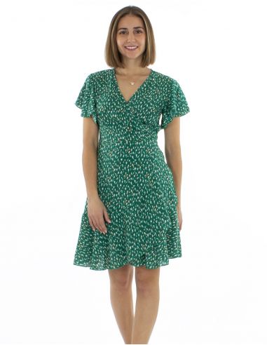 Vestido viscosa cruzado estampado Felino mangas cortas
