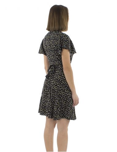 Vestido viscosa cruzado estampado Felino mangas cortas