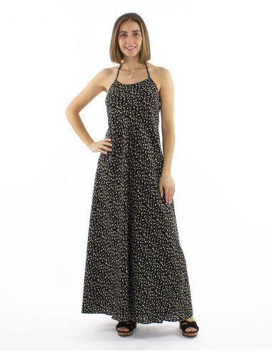 Vestido viscosa larga espalda desnuda estampado Felino