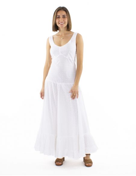 Vestido algodon blanco bordado princesa doblada