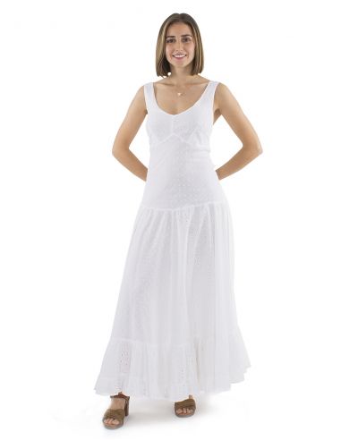 Vestido algodon blanco bordado princesa doblada