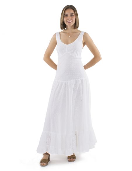 Vestido algodon blanco bordado princesa doblada