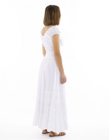 Vestido algodon blanco bordado doblado elastico cinturon