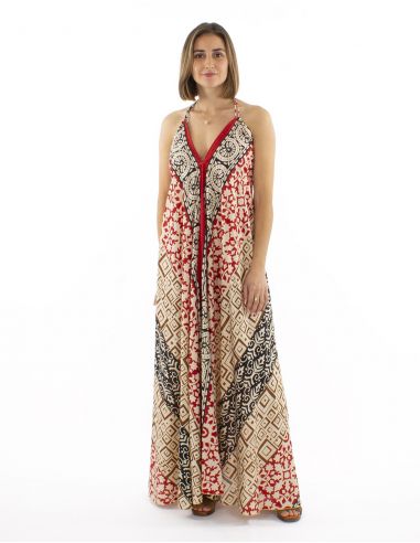 Vestido largo algodon block bagru espalda desnuda