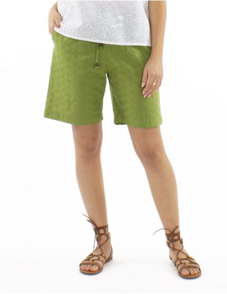 Pantalon corto algodon bordado liso cinturon elastico