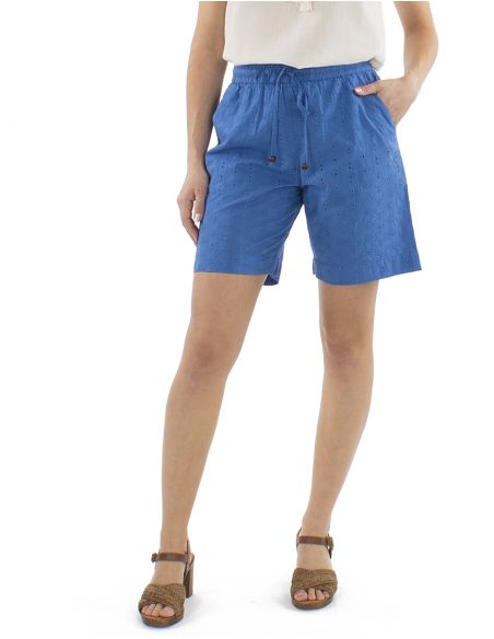 Pantalon corto algodon bordado liso cinturon elastico