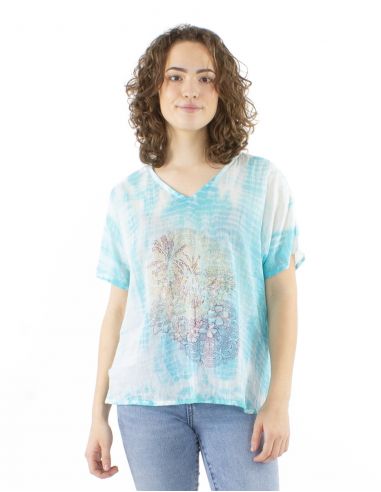 Camiseta velo de algodon con sellos cuello v