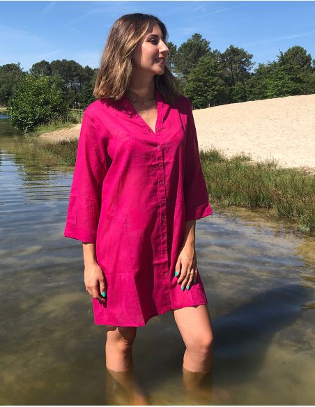 Tunica velo de algodon lisa playa mangas 3/4