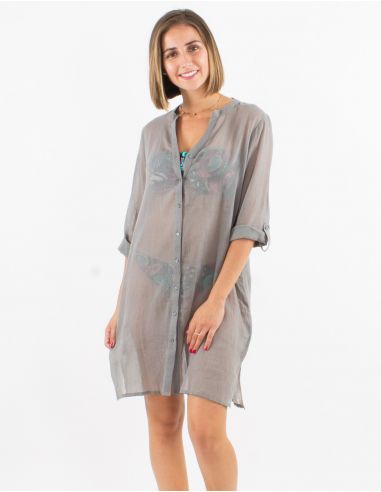 Tunica velo de algodon lisa playa mangas 3/4