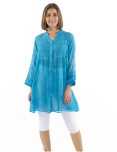 Tunica algodon lisa sobreteñido pliegues pechos