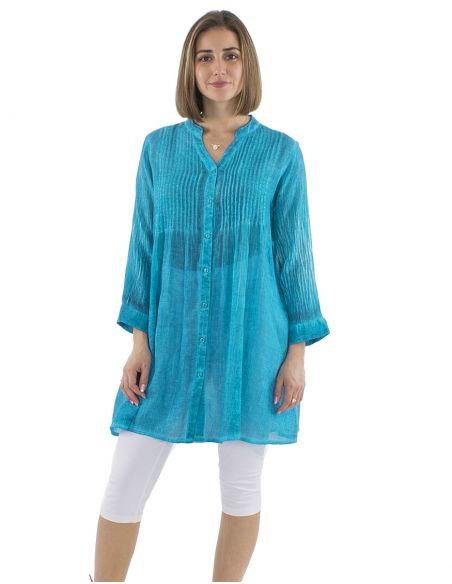 Tunica algodon lisa sobreteñido pliegues pechos