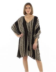 Tunica kaftan viscosa crepe blanco/negro 90cm