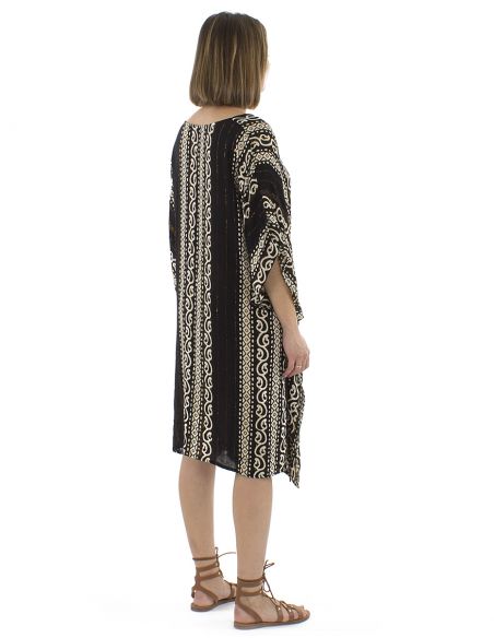 Tunica kaftan viscosa crepe blanco/negro 90cm