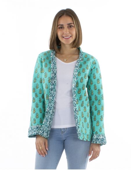 Chaqueta algodon reversible 2 estampados mangas largas
