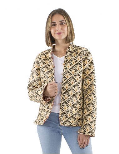 Chaqueta algodon reversible 2 estampados mangas largas